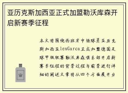 亚历克斯加西亚正式加盟勒沃库森开启新赛季征程